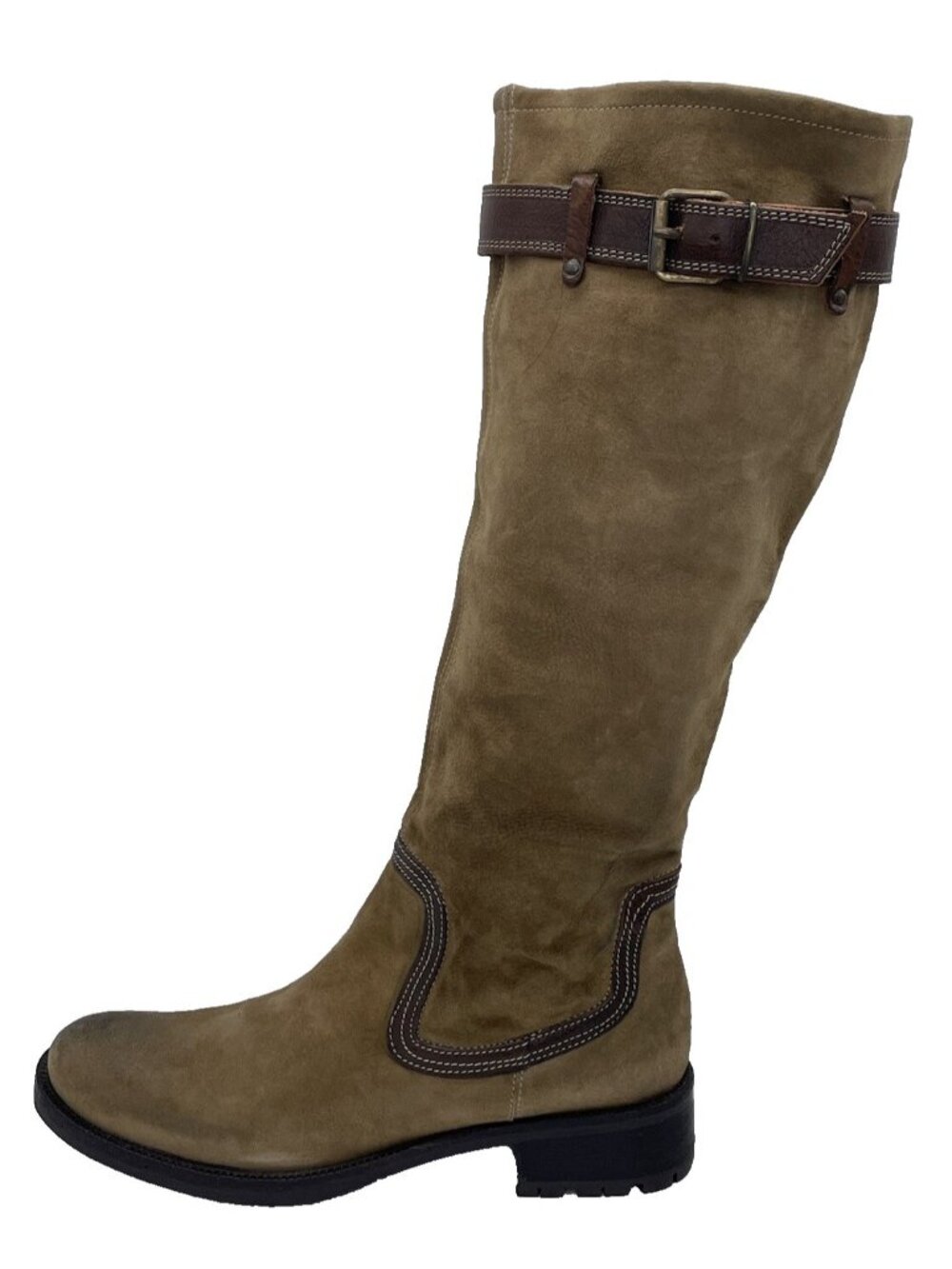 Made in Italy Brown Nubuck Leather Buckle Tall Riding Boots Size 7.5 / 38 EU